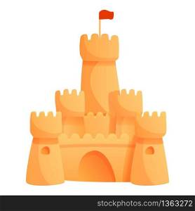 Red flag sand castle icon. Cartoon of red flag sand castle vector icon for web design isolated on white background. Red flag sand castle icon, cartoon style