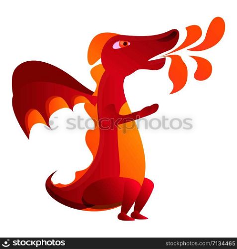 Red flame dragon icon. Cartoon of red flame dragon vector icon for web design isolated on white background. Red flame dragon icon, cartoon style