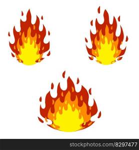 Red flame set. Fire element. Part of the bonfire with the heat. Cartoon flat illustration. Fireman job. Dangerous situation.. Red flame set. Fire element. Part of the bonfire