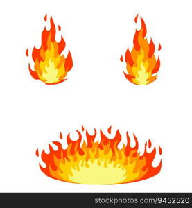 Red flame set. Fire element. Part of the bonfire with the heat. Cartoon flat illustration. Fireman’s job. Dangerous situation.. Red flame set. Fire element.