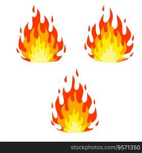 Red flame set. Fire element. Part of the bonfire with the heat. Cartoon flat illustration. Fireman’s job. Dangerous situation.. Red flame set. Fire element. Part of the bonfire