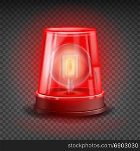 Red Flasher Siren Vector. Realistic Object. Light Effect. Beacon For Police Cars Ambulance, Fire Trucks. Emergency Flashing Siren. Transparent Background Illustration. Red Flasher Siren Vector. Realistic Object. Light Effect. Beacon For Police Cars Ambulance, Fire Trucks. Emergency Flashing Siren. Transparent Background