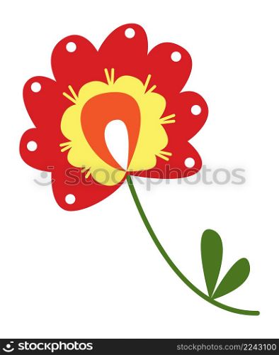 Red flower. Floral ornament hand drawn element isolated on white background. Red flower. Floral ornament hand drawn element