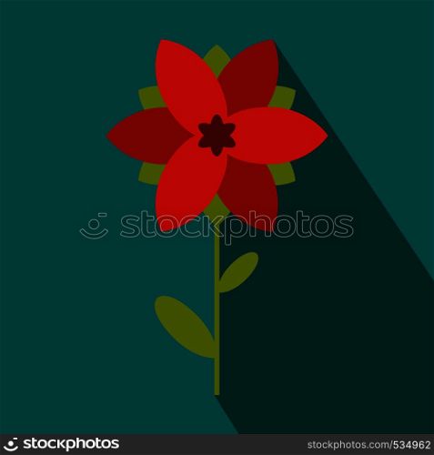 Red flower icon in flat style on a yellow background. Red flower icon in flat style