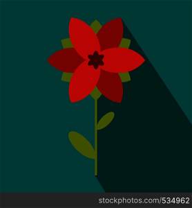 Red flower icon in flat style on a yellow background. Red flower icon in flat style