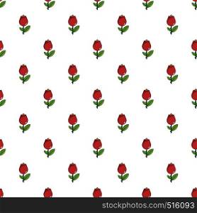 Red flower pattern seamless repeat in cartoon style vector illustration. Red flower pattern