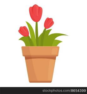 Red flower pot icon cartoon vector. Garden window. Home plant. Red flower pot icon cartoon vector. Garden window