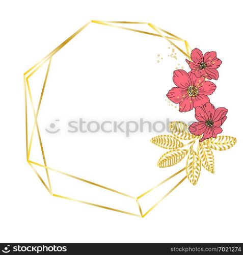 RED FLOWER Wedding Floral Golden Vector Illustration Frame