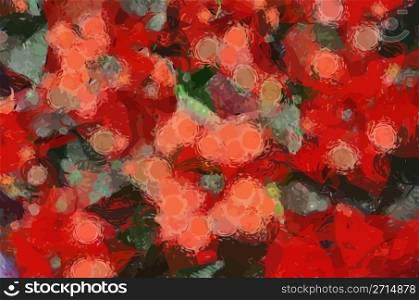 Red Flowers with green leaves Abstract Background