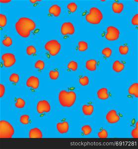 Red Fresh Apple Seamless Pattern on Blue Background. Red Fresh Apple Seamless Pattern