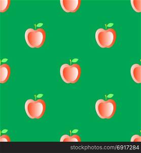 Red Fresh Apple Seamless Pattern on Green Background. Red Fresh Apple Seamless Pattern