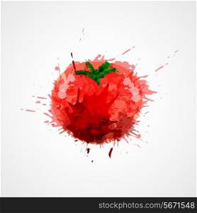 Red fresh watercolor splash stained tomato isolated on white background vector illustration