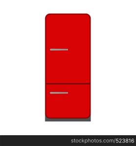 Red fridge fresh domestic electric freeze furniture icebox. Refrigerator front view vector flat icon