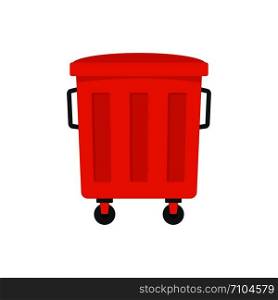 Red garbage box icon. Flat illustration of red garbage box vector icon for web design. Red garbage box icon, flat style