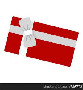 Red gift box white ribbon icon. Flat illustration of red gift box white ribbon vector icon for web design. Red gift box white ribbon icon, flat style