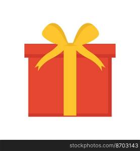 Red gift box with yellow ribbon for web. Vector isolated image for use in festive design of website or postcard. Red gift box with yellow ribbon for web