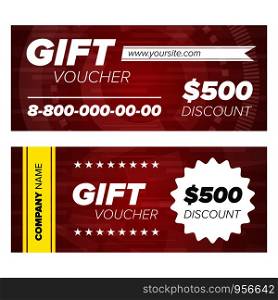 Red Gift voucher template with decorative elements. Gift voucher design