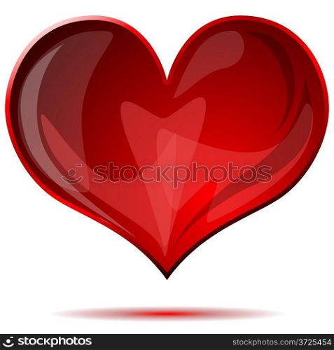 Red glass vector heart isolated on white background.