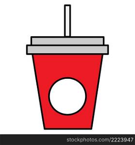 Red glass with straw. Sweet food. Red paper cup with straw. Vector illustration. stock image. EPS 10.. Red glass with straw. Sweet food. Red paper cup with straw. Vector illustration. stock image.