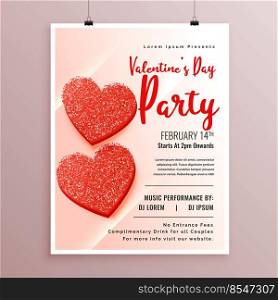 red glitter hearts flyer design for valentines party