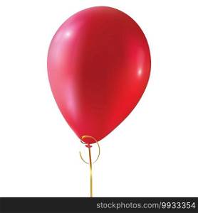 Red glossy balloon with golden striing isolated on white background. Helium air ballon template for different holidays. Vector.