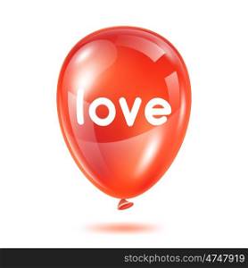 Red glossy balloon with word love. Happy Valentine day greeting card. Red glossy balloon with word love. Happy Valentine day greeting card.