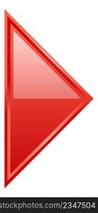 Red glossy triangle. Interface play button element isolated on white background. Red glossy triangle. Interface play button element
