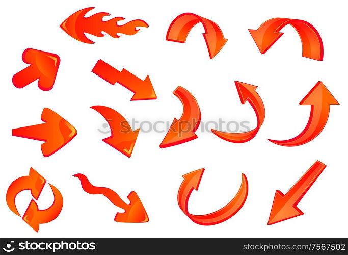 Red glossy3D arrows icons set for web and internet buttons design