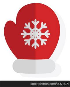 Red glove with a snowflake, illustration, vector on white background.