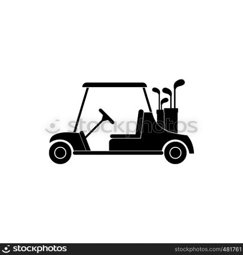 Red golf car black simple icon isolated on white background. Red golf car black simple icon