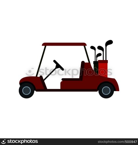 Red golf car icon in flat style isolated on white background. Red golf car icon