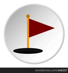 Red golf flag icon in flat circle isolated vector illustration for web. Red golf flag icon circle
