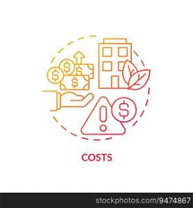 Red gradient costs icon concept, isolated vector, sustainable office thin line illustration.. 2D gradient costs line icon concept