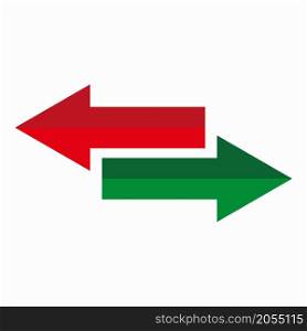 Red green arrow. Right and left. Direction sign. Navigation concept. Realistic art. Vector illustration. Stock image. EPS 10.. Red green arrow. Right and left. Direction sign. Navigation concept. Realistic art. Vector illustration. Stock image.