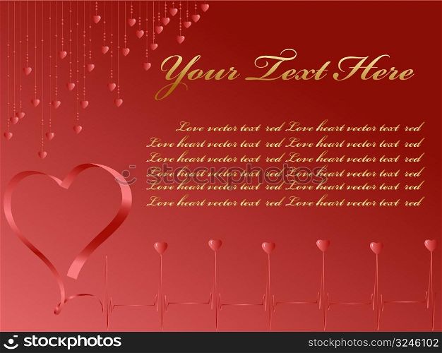 red greeting card with pulse of love and copy space for your text