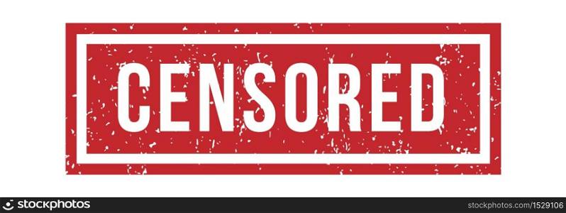 Red grunge censored word rubber stamp sign. Scratched seal in rectangular frame for checked content. Information control mark or tag isolated on white background vector illustration. Red grunge censored word rubber stamp sign. Scratched seal in rectangular frame or border for checked content