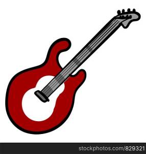 Red guitar, illustration, vector on white background.