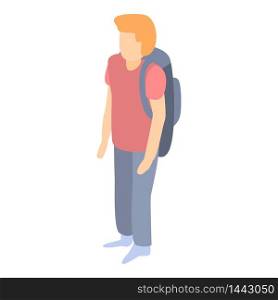 Red hair man with backpack icon. Isometric of red hair man with backpack vector icon for web design isolated on white background. Red hair man with backpack icon, isometric style