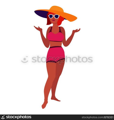 Red hair woman beach hat icon. Cartoon of red hair woman beach hat vector icon for web design isolated on white background. Red hair woman beach hat icon, cartoon style