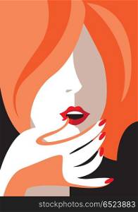Red haired girl.. Creative conceptual vector. Womans face.