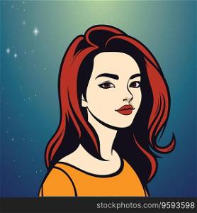 Red Haired Woman Gazing at Stars in Dark Blue Sky