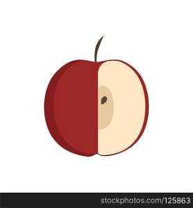 Red half apple icon in flat design.