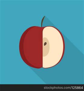 Red half apple icon in flat long shadow design.