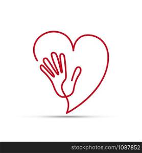 Red hand. Vector logo friends of the heart, cardiologist
