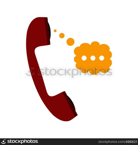 Red handset and speech cloud flat icon isolated on white background. Red handset and speech cloud flat icon