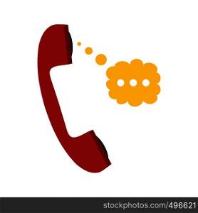 Red handset and speech cloud flat icon isolated on white background. Red handset and speech cloud flat icon