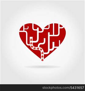 Red heart a labyrinth. A vector illustration