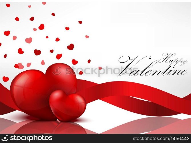 Red heart background with red ribbons.vector