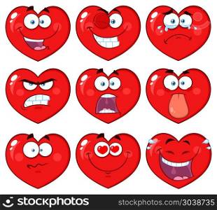 Red Heart Cartoon Emoji Face Character 1. Vector Collection Isolated On White Background