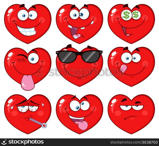 Red Heart Cartoon Emoji Face Character 2. Vector Collection Isolated On White Background